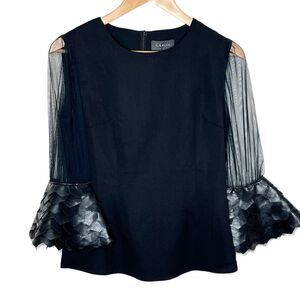 Gracia Sheer Flare Bell Sleeve Blouse Top Black Womens Small Whimsigoth